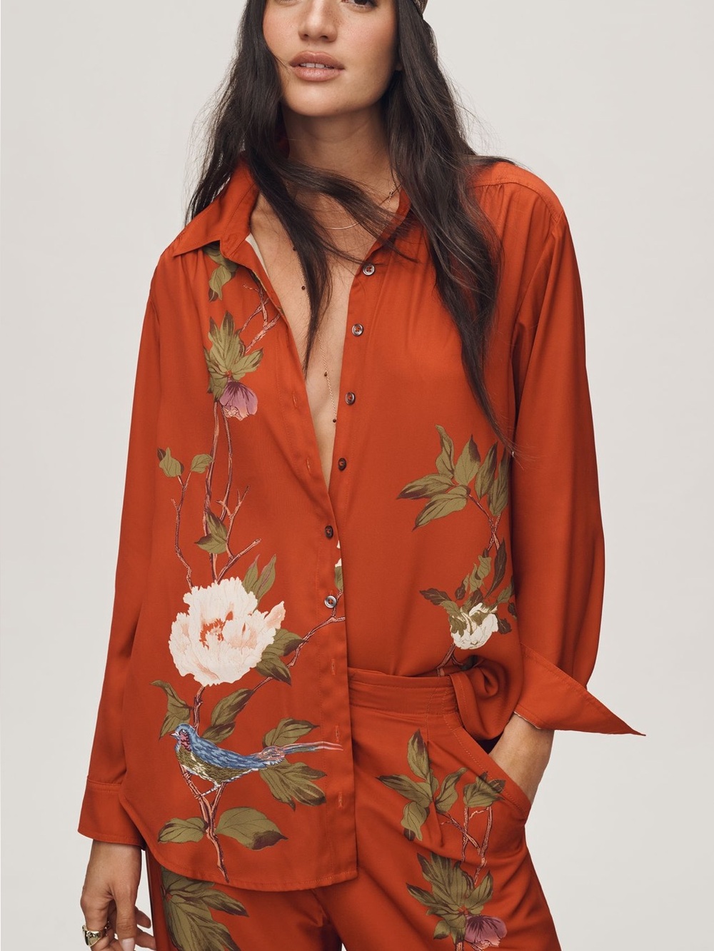 🐦⬛Anthropologie Brielle Button Down Long Sleeve Blouse Relaxed Collared Medium - Picture 2 of 16